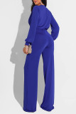 Macacão regular azul fashion casual frênulo sólido decote em V