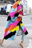Rainbow Color Street Camouflage Print Patchwork Turndown Collar Outerwear