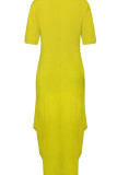 Yellow Casual Print Patchwork O Neck Irregular Dress Dresses