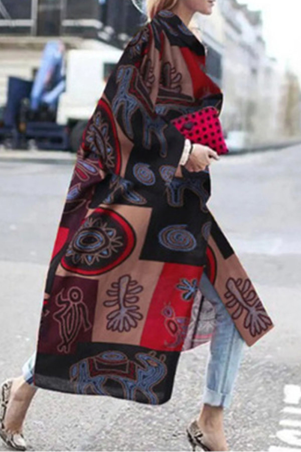 Black Red Street Camouflage Print Patchwork Turndown Collar Outerwear