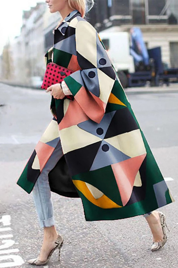 Цветной уличный камуфляжный принт в стиле пэчворк с отложным воротником Верхняя одежда
