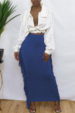 Black Fashion Casual Solid Tassel Regular High Waist Skirt