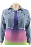 Babyblå Mode Street Solid Ripped Turndown-krage Långärmad jeansjacka