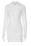 ホワイト セクシー ソリッド パッチワーク フード付きカラー ペンシル スカート ドレス