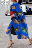 Sky Blue Yellow Rose Red Street Camouflage Print Patchwork Turndown Collar Outerwear