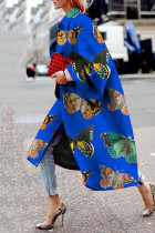 Royal Blue Street Camouflage Print Patchwork Turndown Collar Outerwear