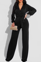 Zwarte Mode Casual Solide V-hals Regular Jumpsuits