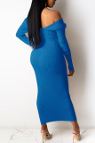 Голубые повседневные однотонные лоскутные платья-юбка-карандаш с V-образным вырезом