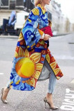 Sky Blue Yellow Rose Red Street Camouflage Print Patchwork Turndown Collar Outerwear