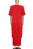 Red Casual Print Patchwork O Neck Irregular Dress Dresses