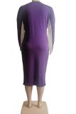 Violet Casual Solid Patchwork U Neck Pencil Skirt Plus Size Robes