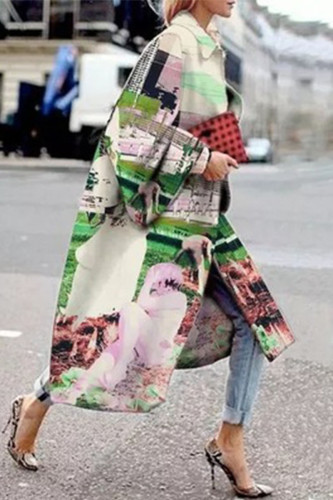 Green Street Camouflage Print Patchwork Turndown Collar Outerwear