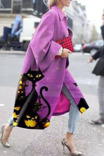 Пурпурный уличный камуфляжный принт в стиле пэчворк с отложным воротником Верхняя одежда