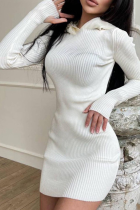 White Sexy Solid Split Joint Hooded Collar Pencil Skirt Dresses