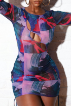 Цвет: синий сексуальный принт в стиле пэчворк с круглым вырезом, юбка-карандаш, платья