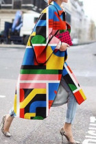 Multicolor Street Camouflage Print Patchwork Turndown Collar Outerwear