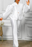 ホワイト ファッション カジュアル 無地 スリット Vネック 長袖 ツーピース