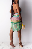 Colorful Sexy Hollow Fringed Beach Dress
