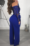 Black Gold Sexy Solid Lace Off the Shoulder Boot Cut Jumpsuits