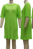 Groene sexy effen mesh O-hals rechte jurken