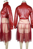Vêtement d'extérieur à col rabattu en maille à boucle solide à la mode rouge