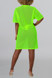 Gröna sexiga raka klänningar i massiv mesh O-hals
