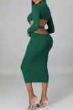 Vestidos de saia de um passo casuais com decote em O verde moda casual sem costas