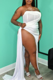 Weiß Sexy Plus Size Patchwork festes rückenfreies trägerloses unregelmäßiges Kleid