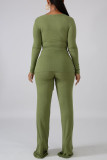Green Casual Solid Bandage Patchwork O Neck Long Sleeve Two Pieces