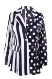 Prendas de abrigo de cuello vuelto de patchwork con estampado casual de moda en blanco y negro