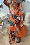 Orange Fashion Casual Print Basic V-Ausschnitt Regular Jumpsuits