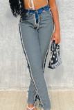 Baby Blue Fashion Street Solid Patchwork Denim Jeans