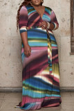 Luipaardprint Mode Toevallig Grote maten Print Basic V-hals Lange jurk