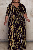 Leopardenmuster Mode Casual Plus Size Print Basic V-Ausschnitt langes Kleid