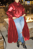 Бордовая модная однотонная верхняя одежда в стиле пэчворк с сетчатым отложным воротником и пряжкой