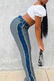 Baby Blue Fashion Street feste Patchwork-Denim-Jeans