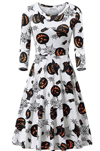 White Black Halloween Casual Party Split Joint Print Costumes