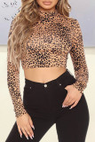 Mode imprimé léopard imprimé sexy demi-hauts à col roulé