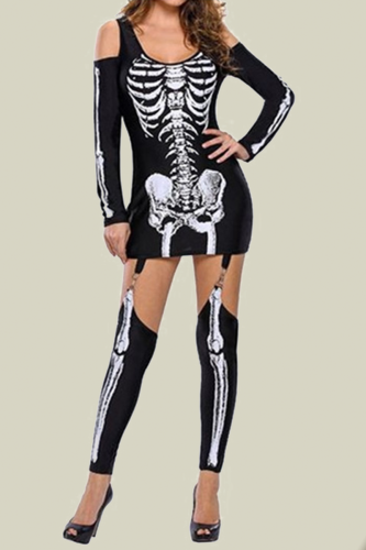Costumi neri con stampa articolata per feste sexy di Halloween