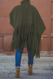 Abrigo de talla grande con cuello alto y borlas sólidas vintage de moda burdeos
