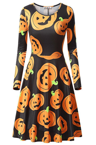 Black Yellow Halloween Casual Party Split Joint Print Costumes