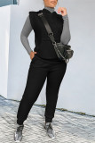 Zwart mode casual effen patchwork kraag met capuchon mouwloos tweedelig