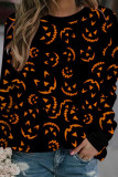 Black Orange Fashion Casual Print Patchwork O Neck Tops