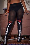 Schwarze Mode Sexy Print Durchsichtige Skinny Hose mit hoher Taille
