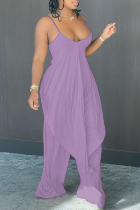 Purple Sexy Solid Patchwork Spaghetti Strap Sleeveless Two Pieces