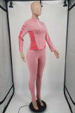 Розовый модный повседневный лоскутный принт с воротником-молнией и длинным рукавом из двух частей