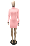 Pink Sexy Solid Backless Half A Turtleneck Pencil Skirt Dresses