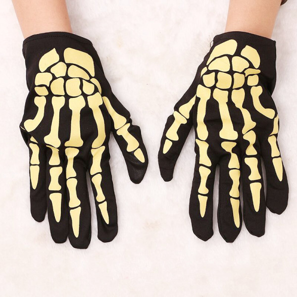 Желтые Хэллоуинские модные повседневные перчатки с принтом скелета