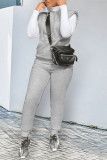 Colletto con cappuccio patchwork solido casual moda grigio chiaro senza maniche in due pezzi
