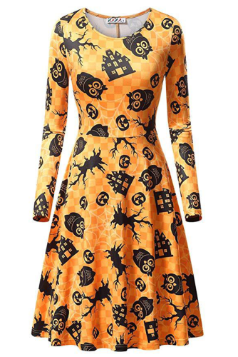Yellow Halloween Casual Party Split Joint Print Costumes